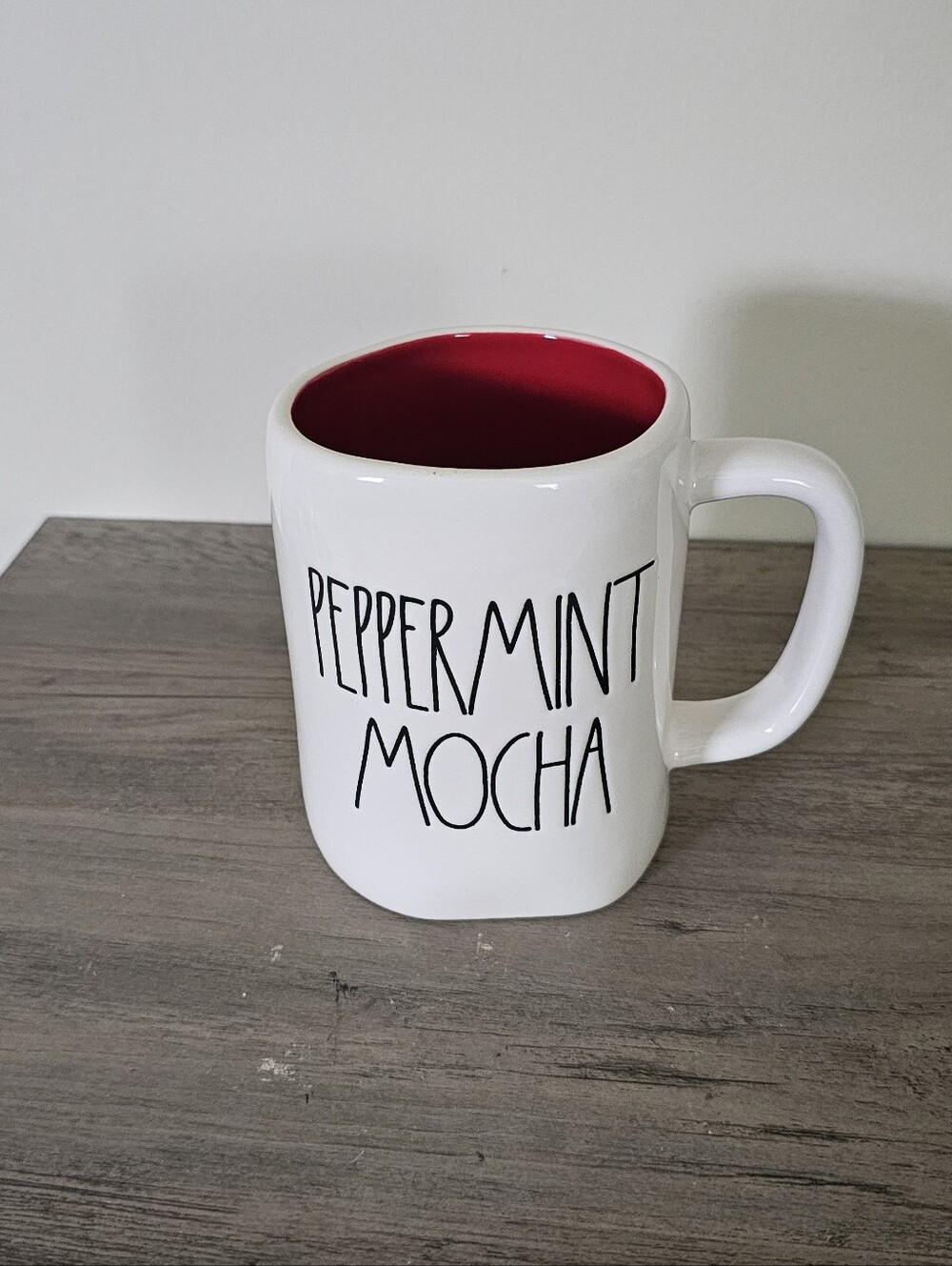 Peppermint Mocha Ceramic Mug with Red Interior Holiday Christmas Cup